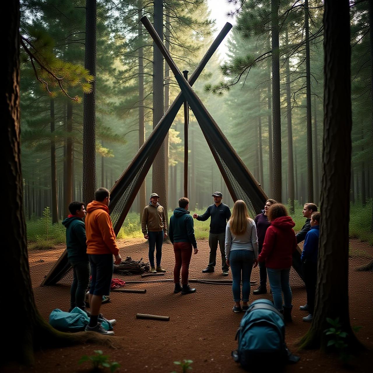 Outdoor classroom setting in a pine forest
